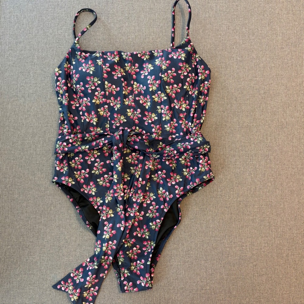 J.Crew One Piece Swimsuit Floral Tie Waist Vacation Beach Resortware Womens XS